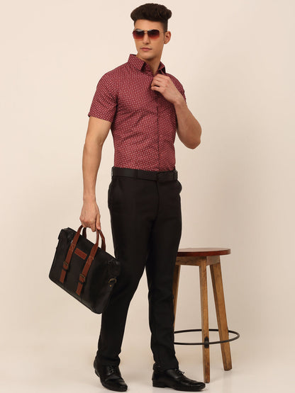 Jainish Men's Cotton Printed Formal Shirts - Maroon