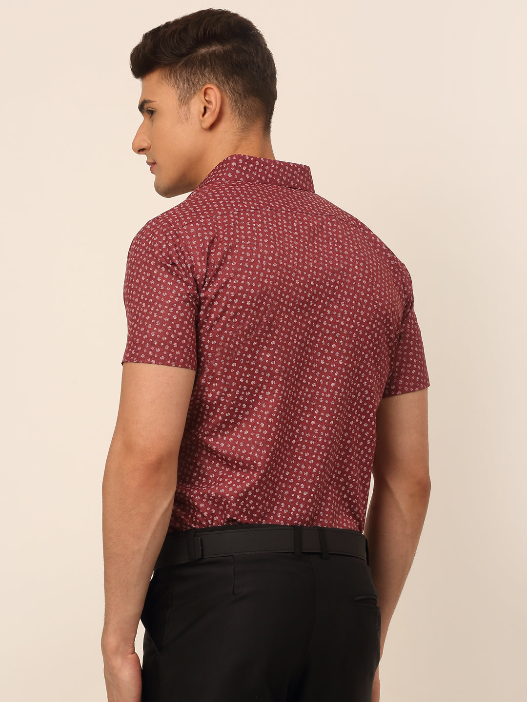 Jainish Men's Cotton Printed Formal Shirts - Maroon