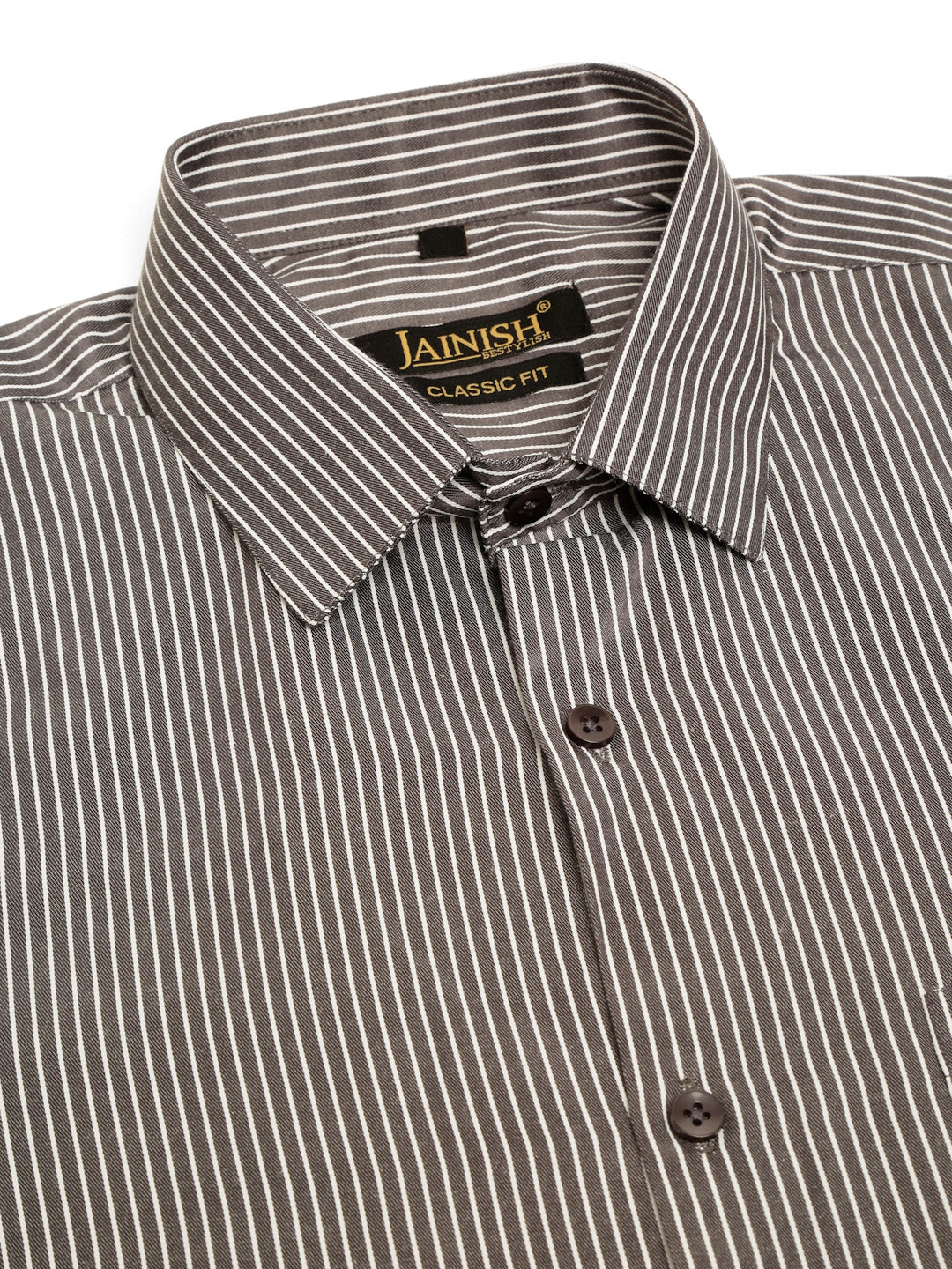 Jainish Men's White Classic Striped Formal Shirt