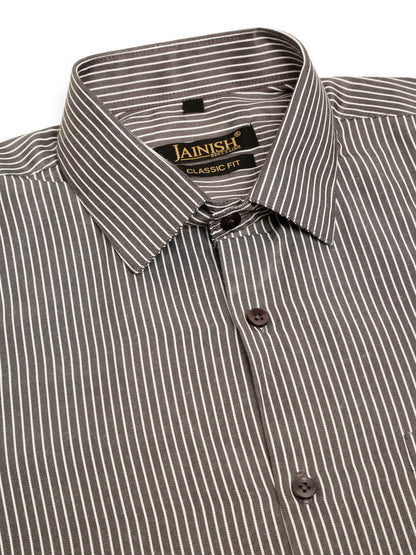 Jainish Men's White Classic Striped Formal Shirt