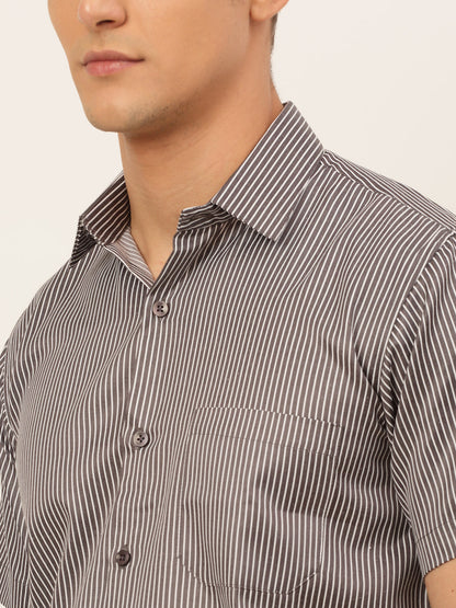 Jainish Men's White Classic Striped Formal Shirt
