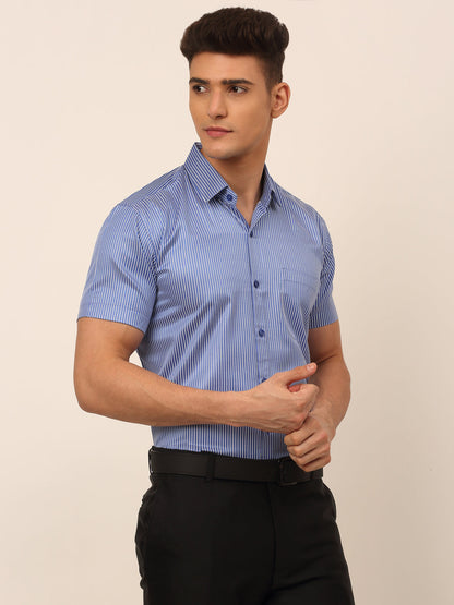 Jainish Men's Cotton Striped Formal Shirts - Blue