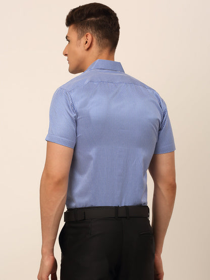 Jainish Men's Cotton Striped Formal Shirts - Blue