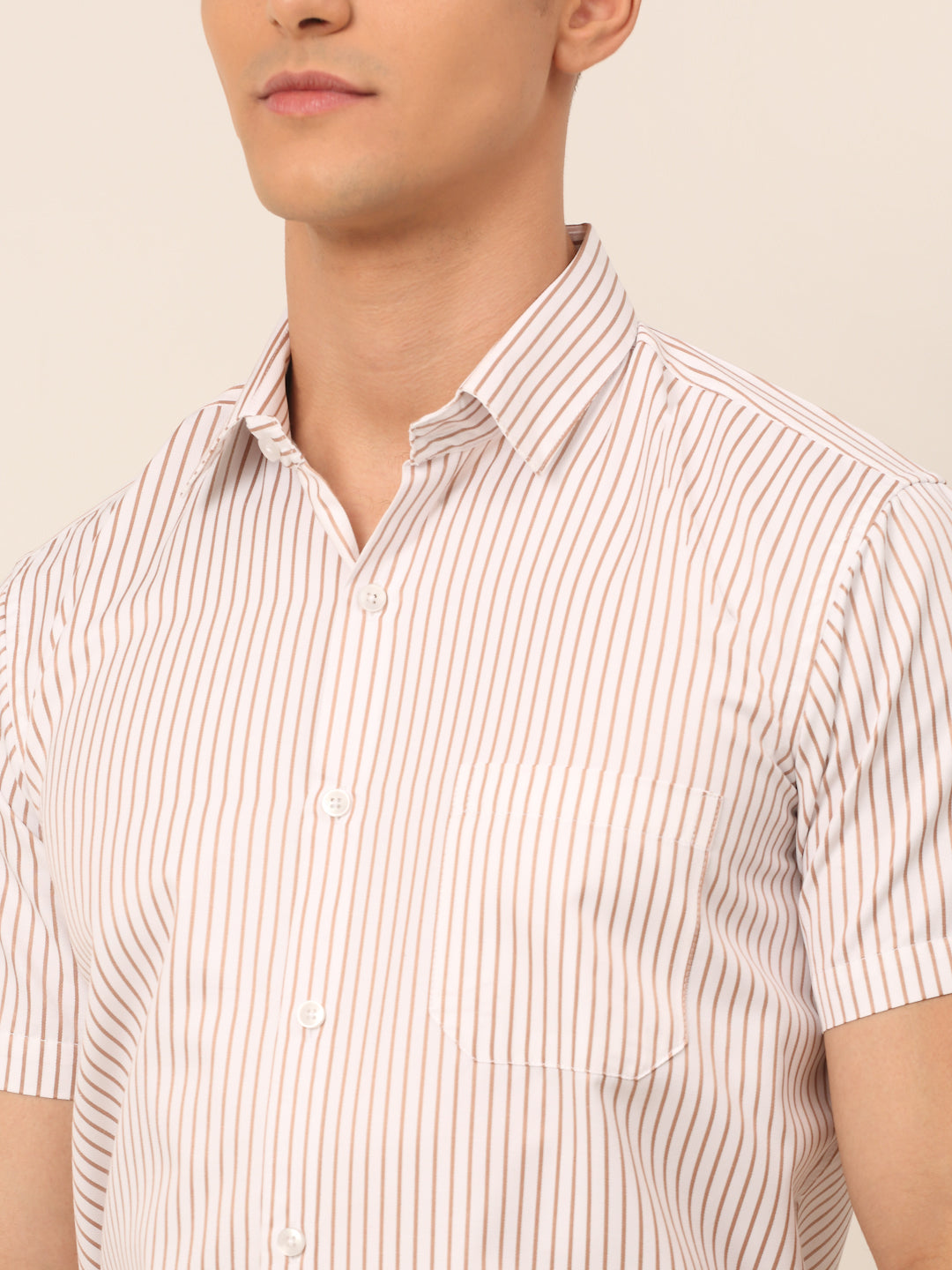 Jainish Men's White Classic Striped Formal Shirt