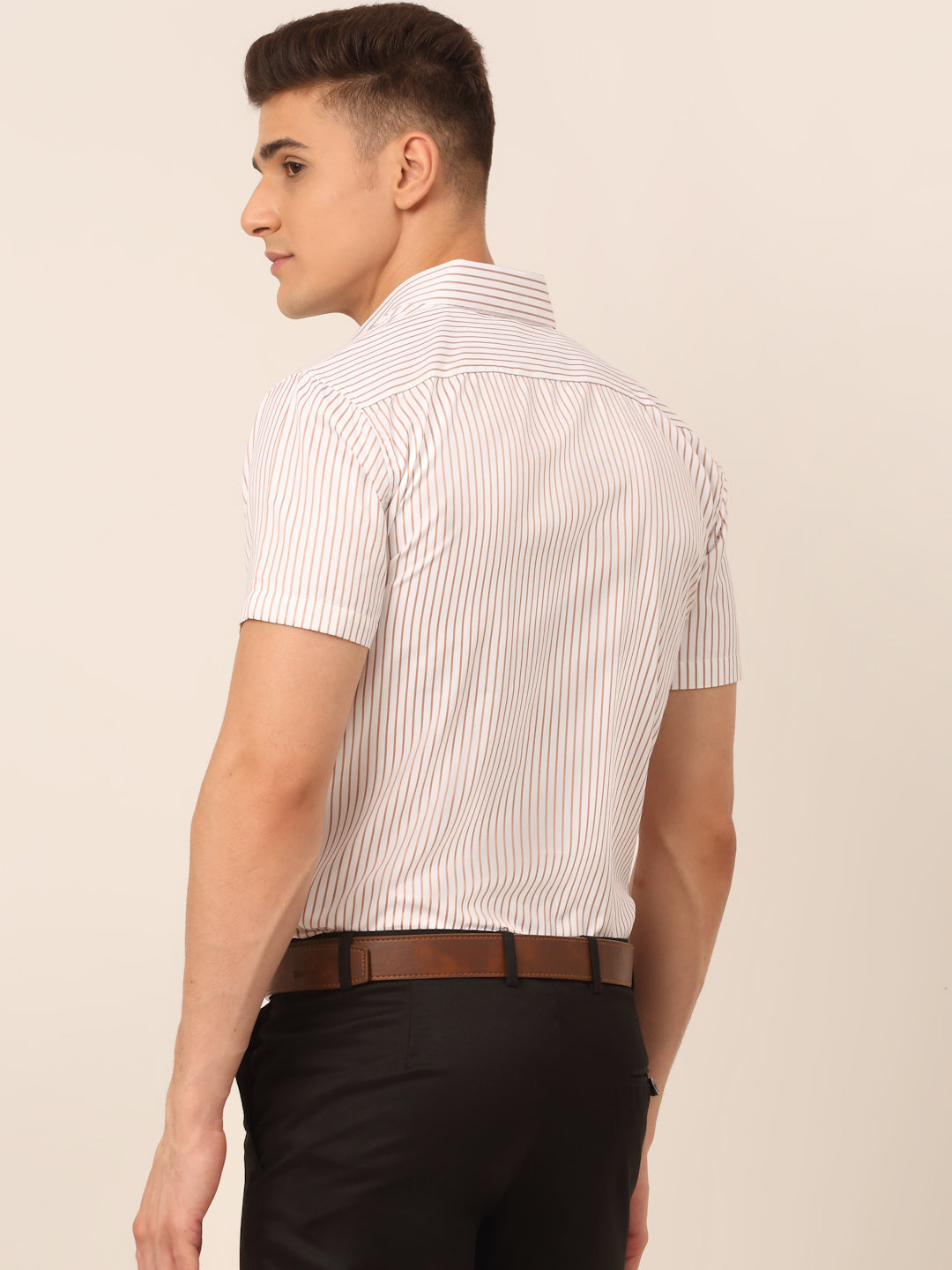 Jainish Men's White Classic Striped Formal Shirt