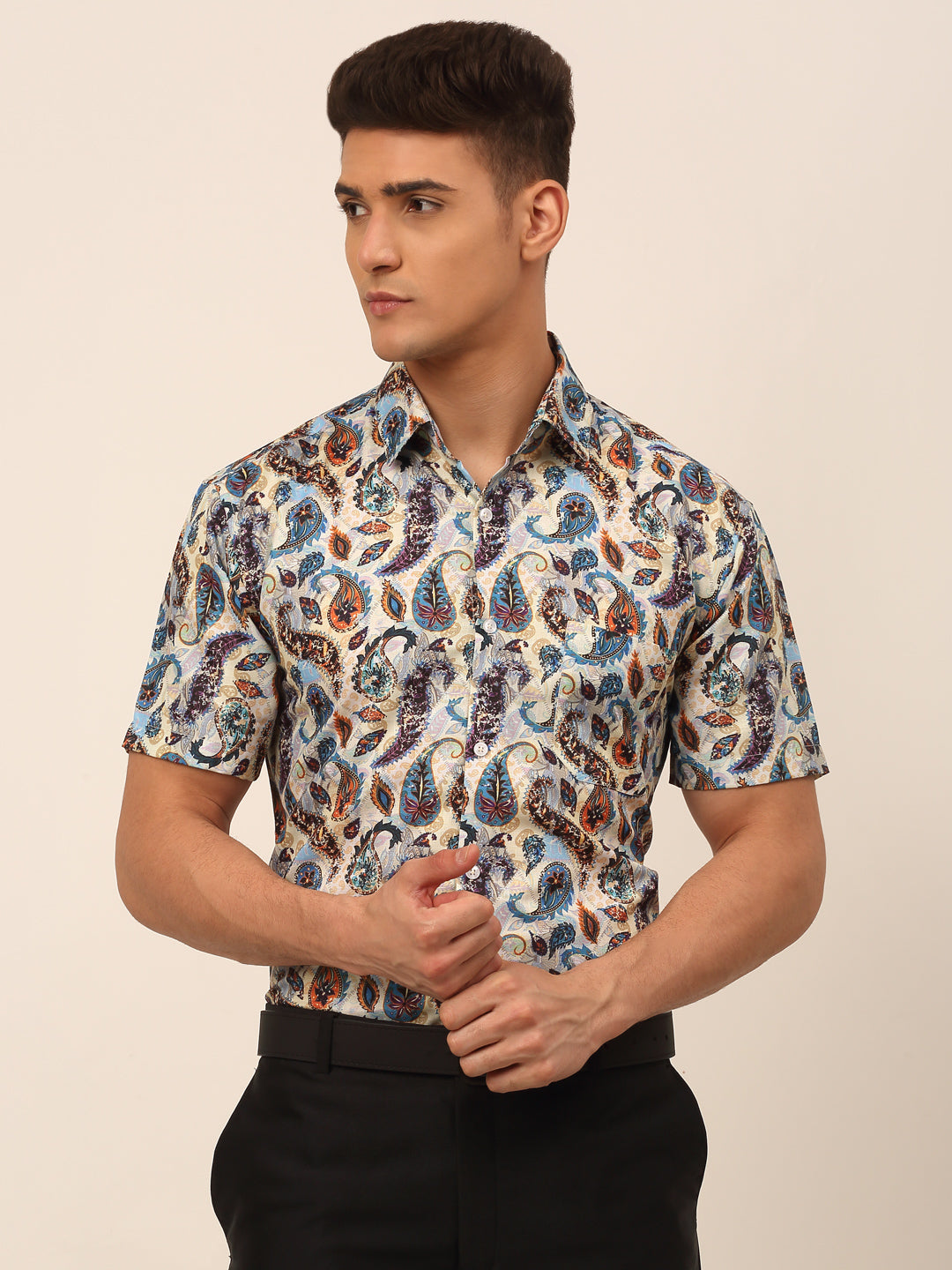 Jainish Men's Cotton Printed Formal Shirts - Multi