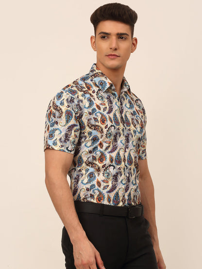 Jainish Men's Cotton Printed Formal Shirts - Multi