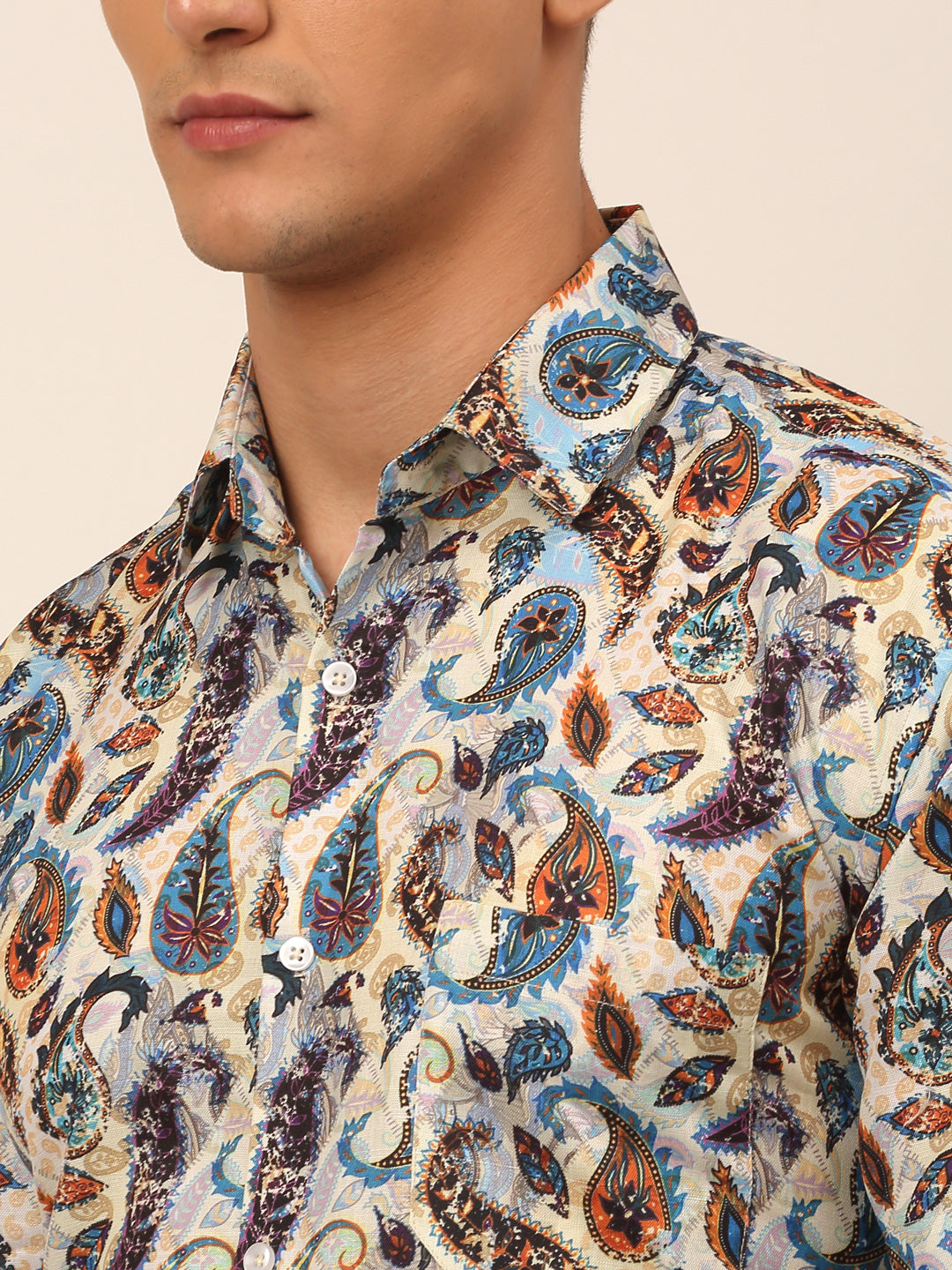 Jainish Men's Cotton Printed Formal Shirts - Multi