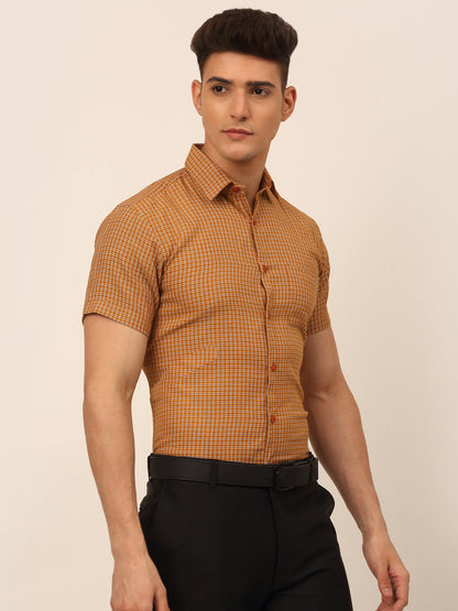 Jainish Men's Mens Brought Checked Formal shirts - Mustard