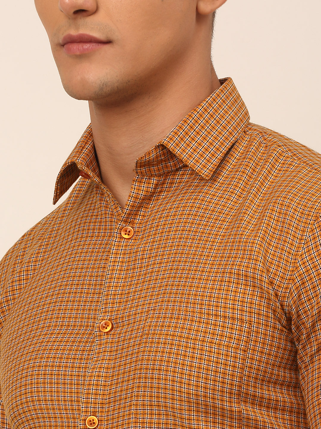 Jainish Men's Mens Brought Checked Formal shirts - Mustard