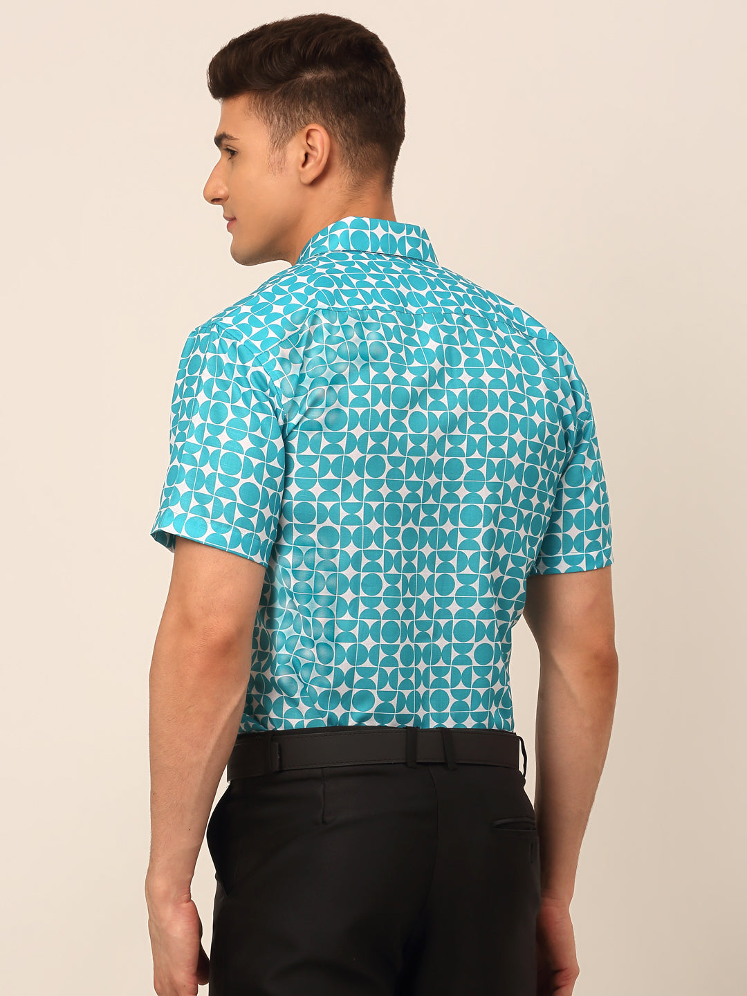 Jainish Men's Cotton Printed Formal Shirts - Aqua