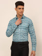Jainish Men's Cotton Printed Formal Shirts - Sky Blue