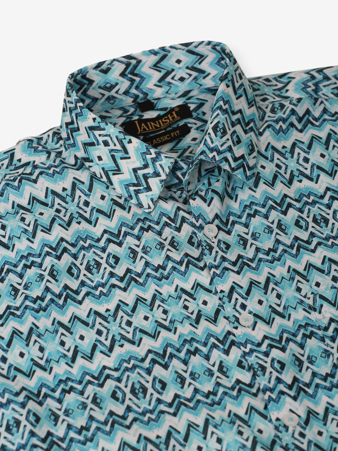 Jainish Men's Cotton Printed Formal Shirts - Sky Blue