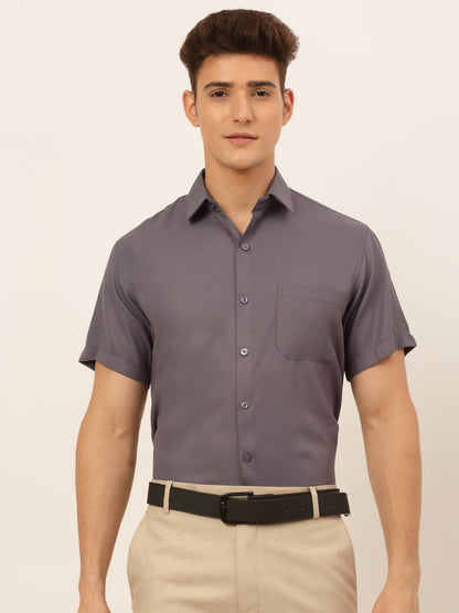 Jainish Men's Cotton Solid Formal Shirt - Grey