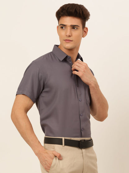 Jainish Men's Cotton Solid Formal Shirt - Grey