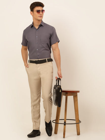 Jainish Men's Cotton Solid Formal Shirt - Grey