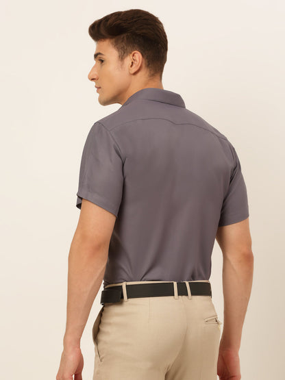 Jainish Men's Cotton Solid Formal Shirt - Grey