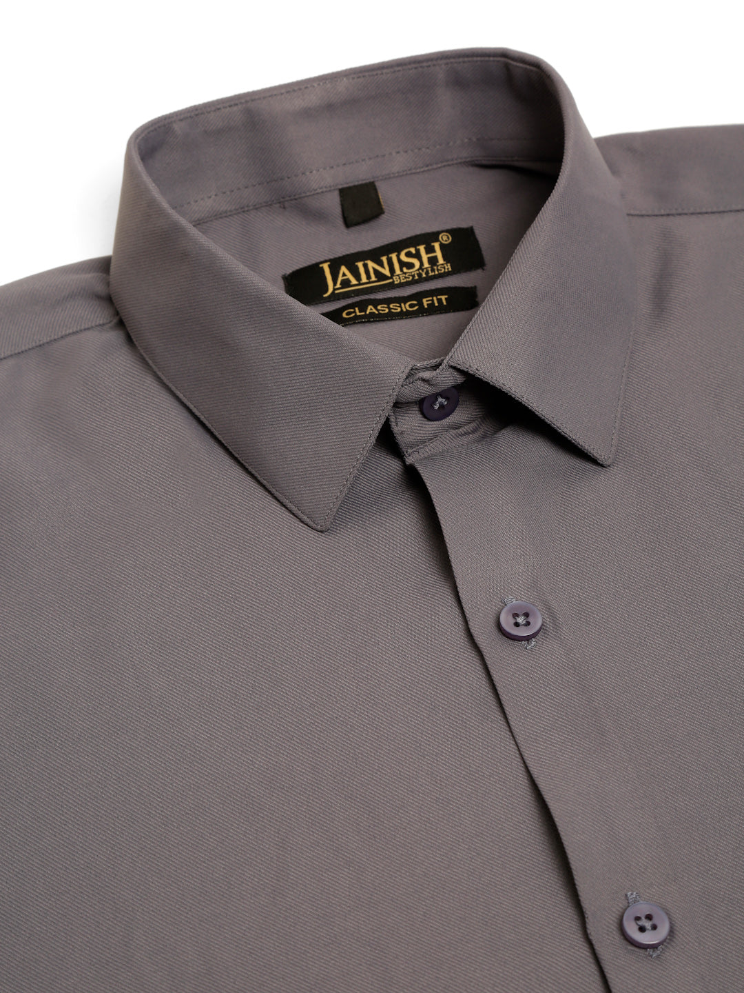 Jainish Men's Cotton Solid Formal Shirt - Grey