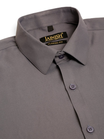 Jainish Men's Cotton Solid Formal Shirt - Grey