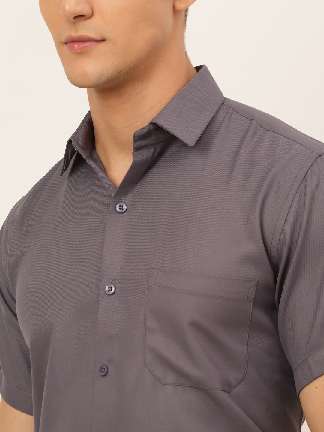 Jainish Men's Cotton Solid Formal Shirt - Grey