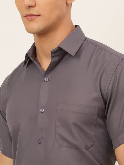 Jainish Men's Cotton Solid Formal Shirt - Grey