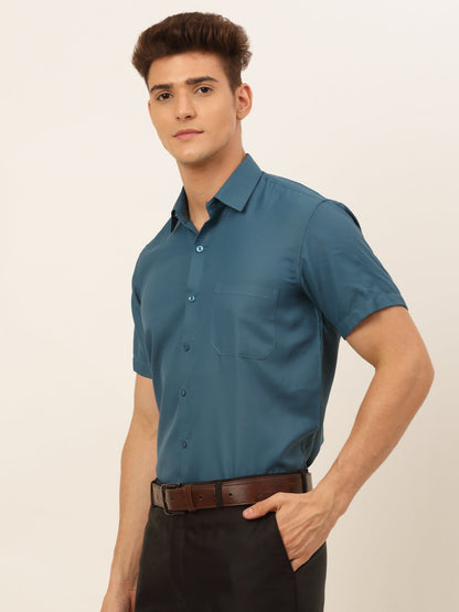 Jainish Men's Cotton Solid Formal Shirt - Teal