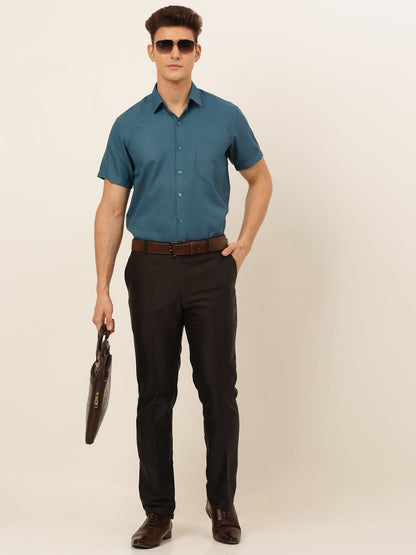 Jainish Men's Cotton Solid Formal Shirt - Teal