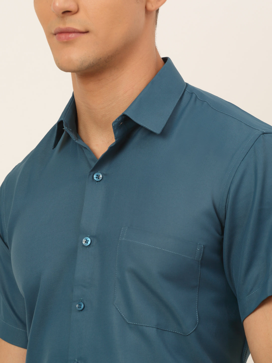 Jainish Men's Cotton Solid Formal Shirt - Teal