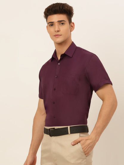 Jainish Men's Cotton Solid Formal Shirt - Wine