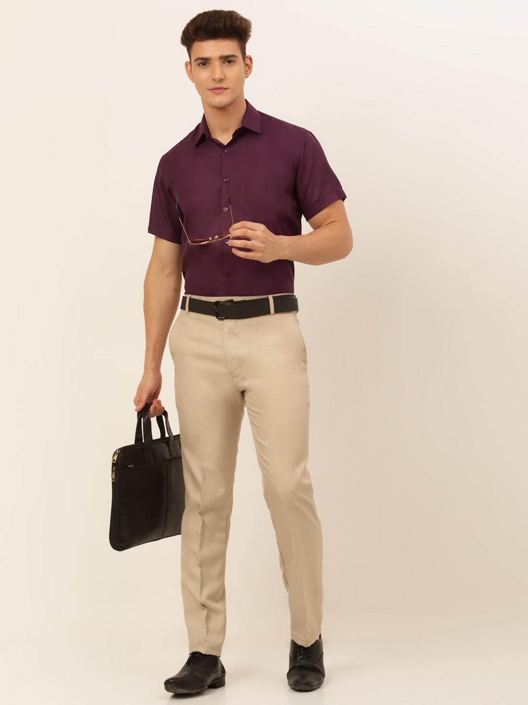 Jainish Men's Cotton Solid Formal Shirt - Wine