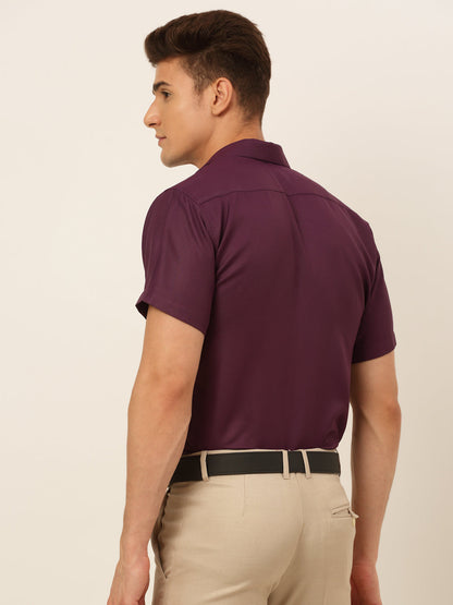 Jainish Men's Cotton Solid Formal Shirt - Wine