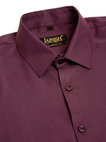 Jainish Men's Cotton Solid Formal Shirt - Wine