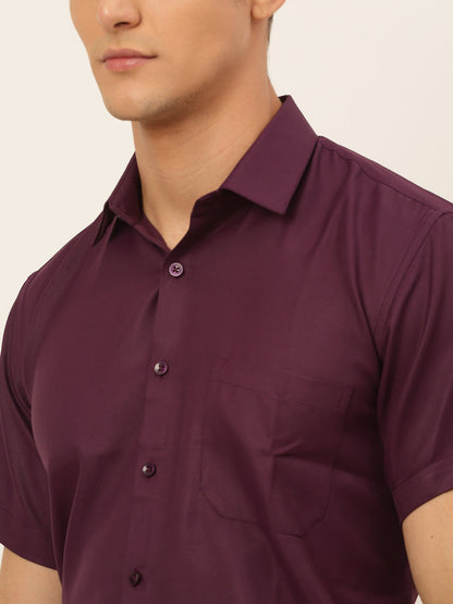 Jainish Men's Cotton Solid Formal Shirt - Wine