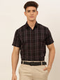 Jainish Men's Cotton Checked Formal Shirts - Black
