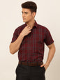 Jainish Men's Cotton Checked Formal Shirts - Maroon