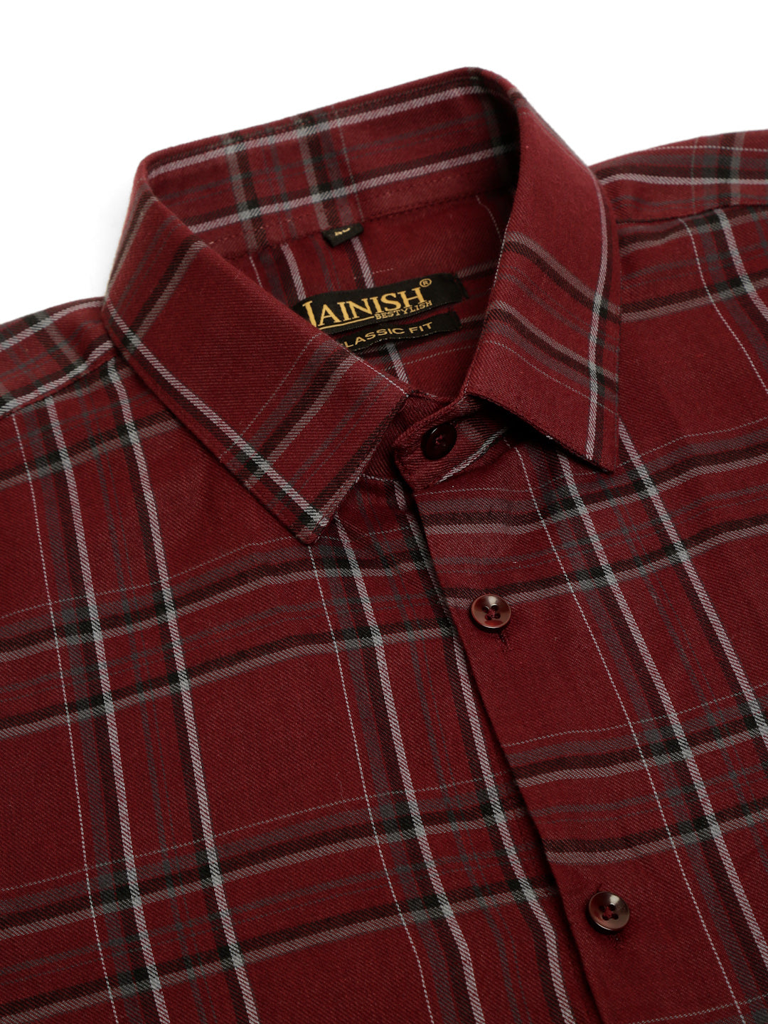 Jainish Men's Cotton Checked Formal Shirts - Maroon