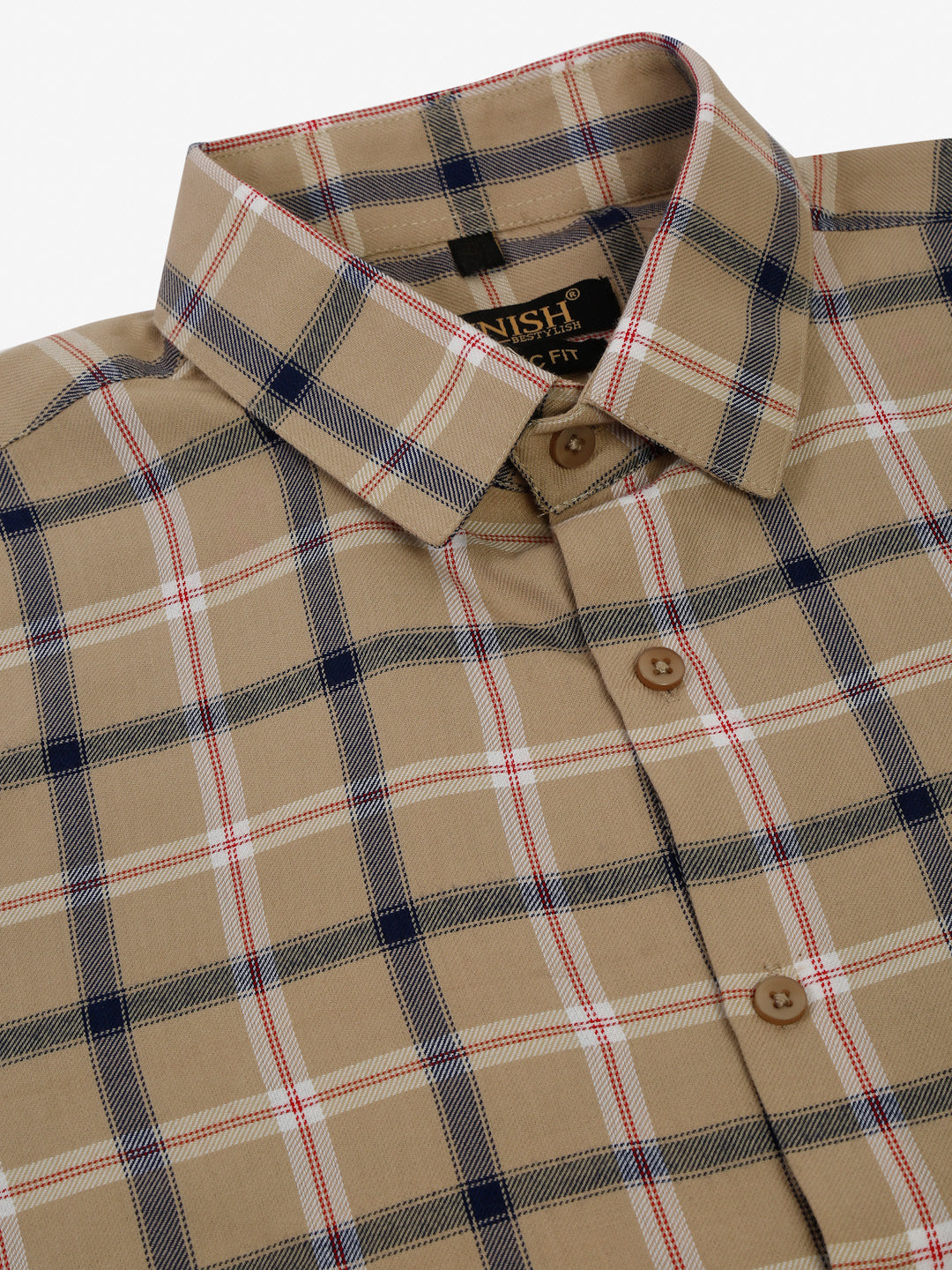 Jainish Men's Beige Half Sleeve Checked Formal Shirt
