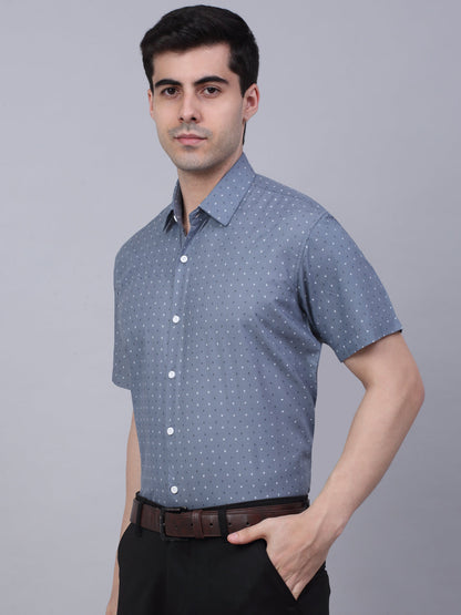 Jainish Men's Cotton Half Sleeve Printed Formal Shirts - Grey