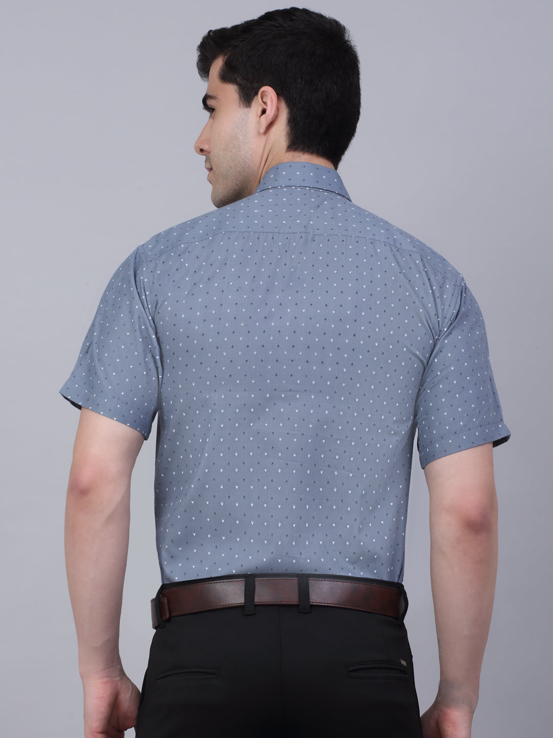 Jainish Men's Cotton Half Sleeve Printed Formal Shirts - Grey