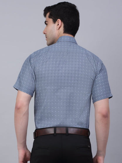 Jainish Men's Cotton Half Sleeve Printed Formal Shirts - Grey