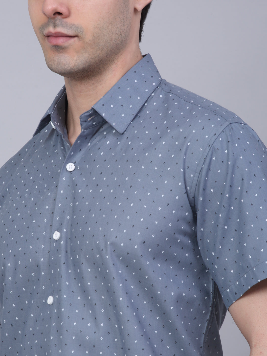Jainish Men's Cotton Half Sleeve Printed Formal Shirts - Grey
