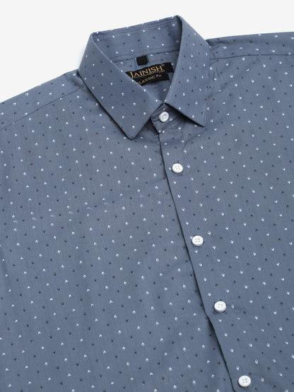 Jainish Men's Cotton Half Sleeve Printed Formal Shirts - Grey