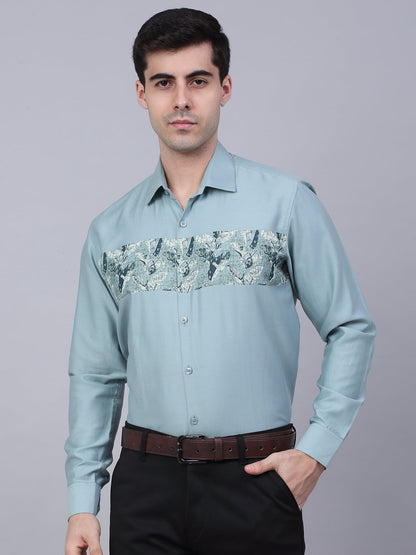 Jainish Men's Cotton Lycra Printed Formal Shirts - Pista