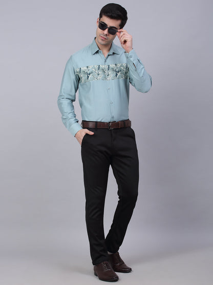 Jainish Men's Cotton Lycra Printed Formal Shirts - Pista