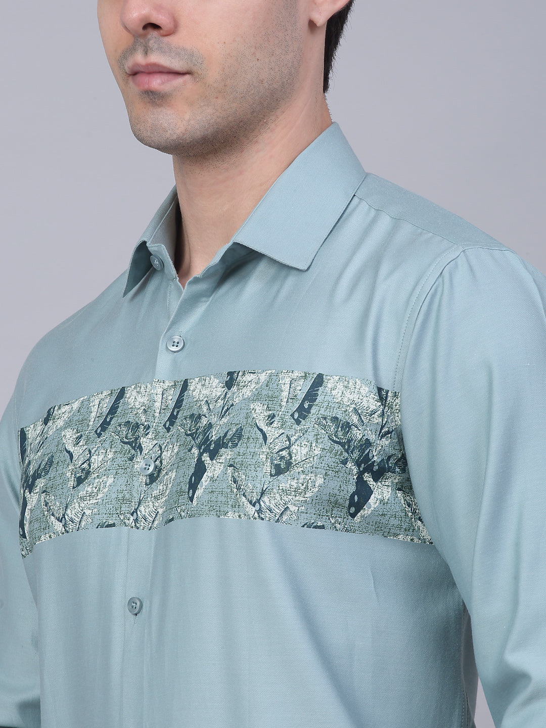 Jainish Men's Cotton Lycra Printed Formal Shirts - Pista