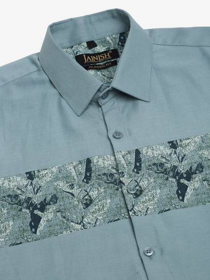 Jainish Men's Cotton Lycra Printed Formal Shirts - Pista