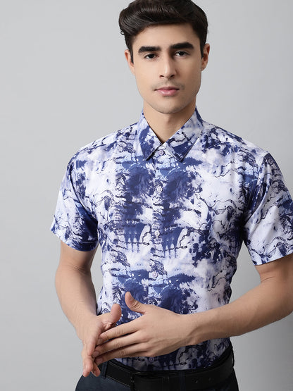 Jainish Men's Blue Classic Printed Formal Shirt