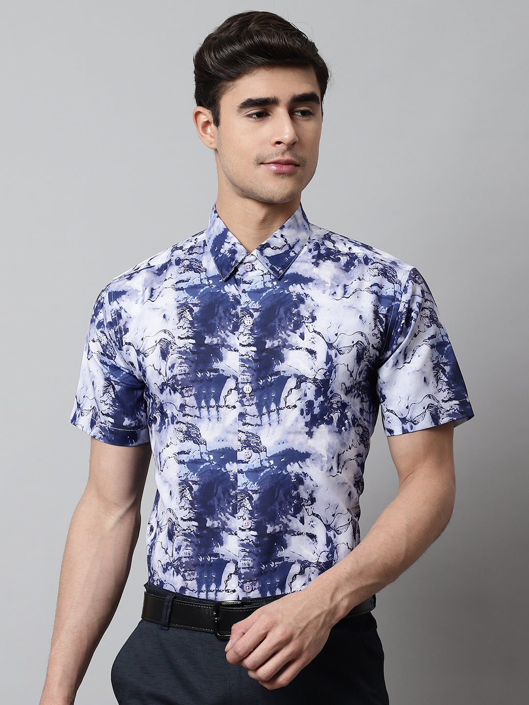 Jainish Men's Blue Classic Printed Formal Shirt