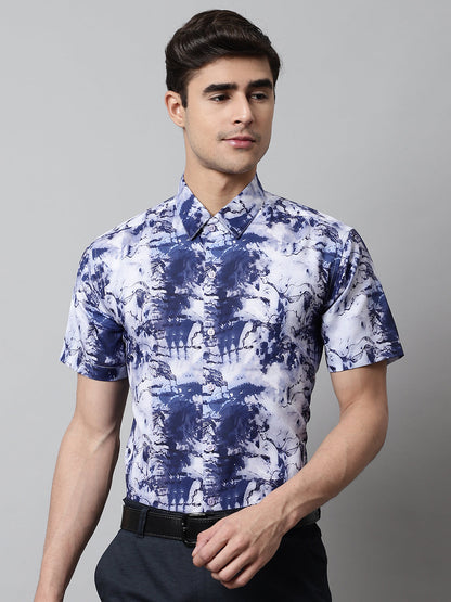 Jainish Men's Blue Classic Printed Formal Shirt