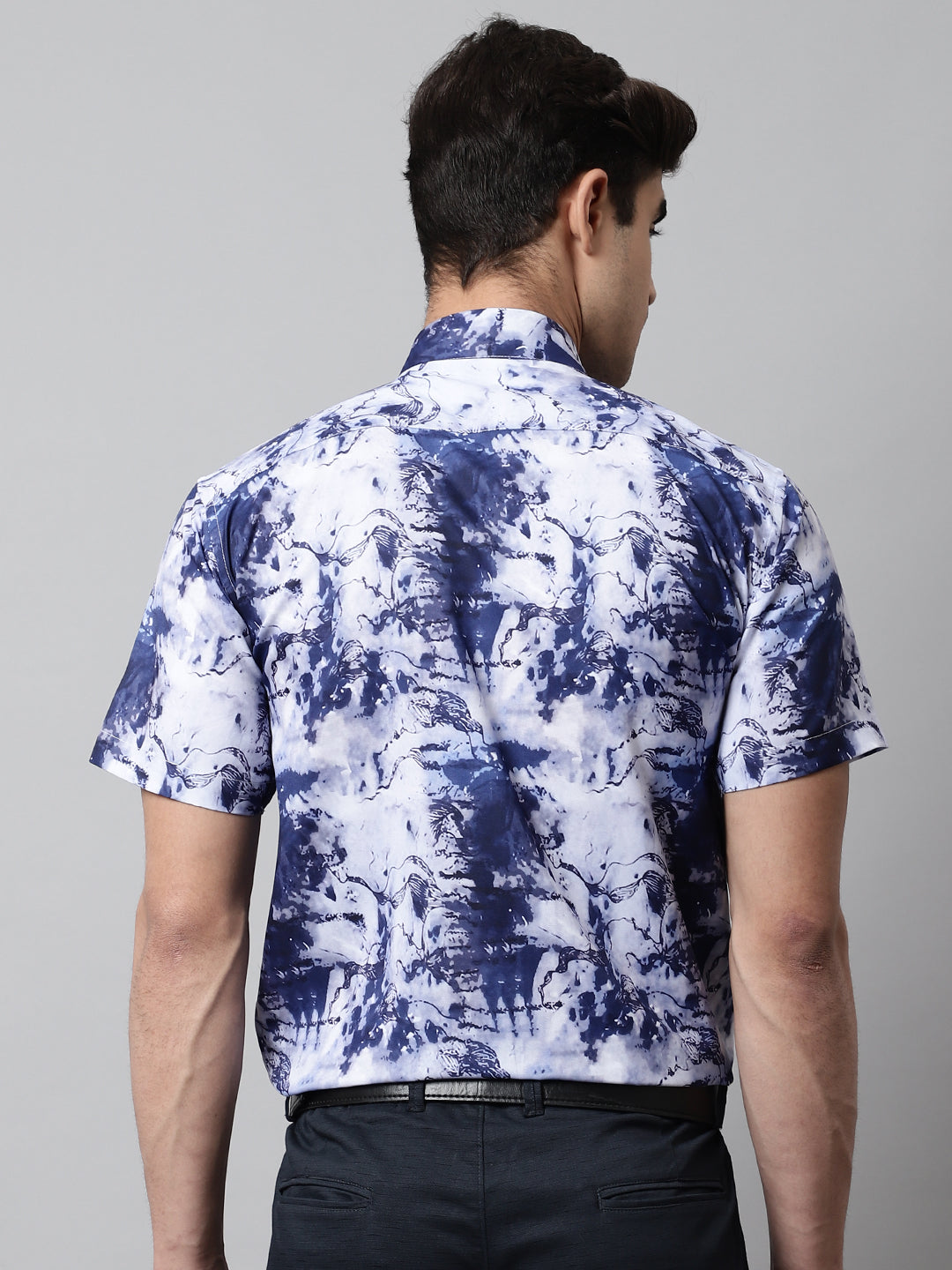 Jainish Men's Blue Classic Printed Formal Shirt